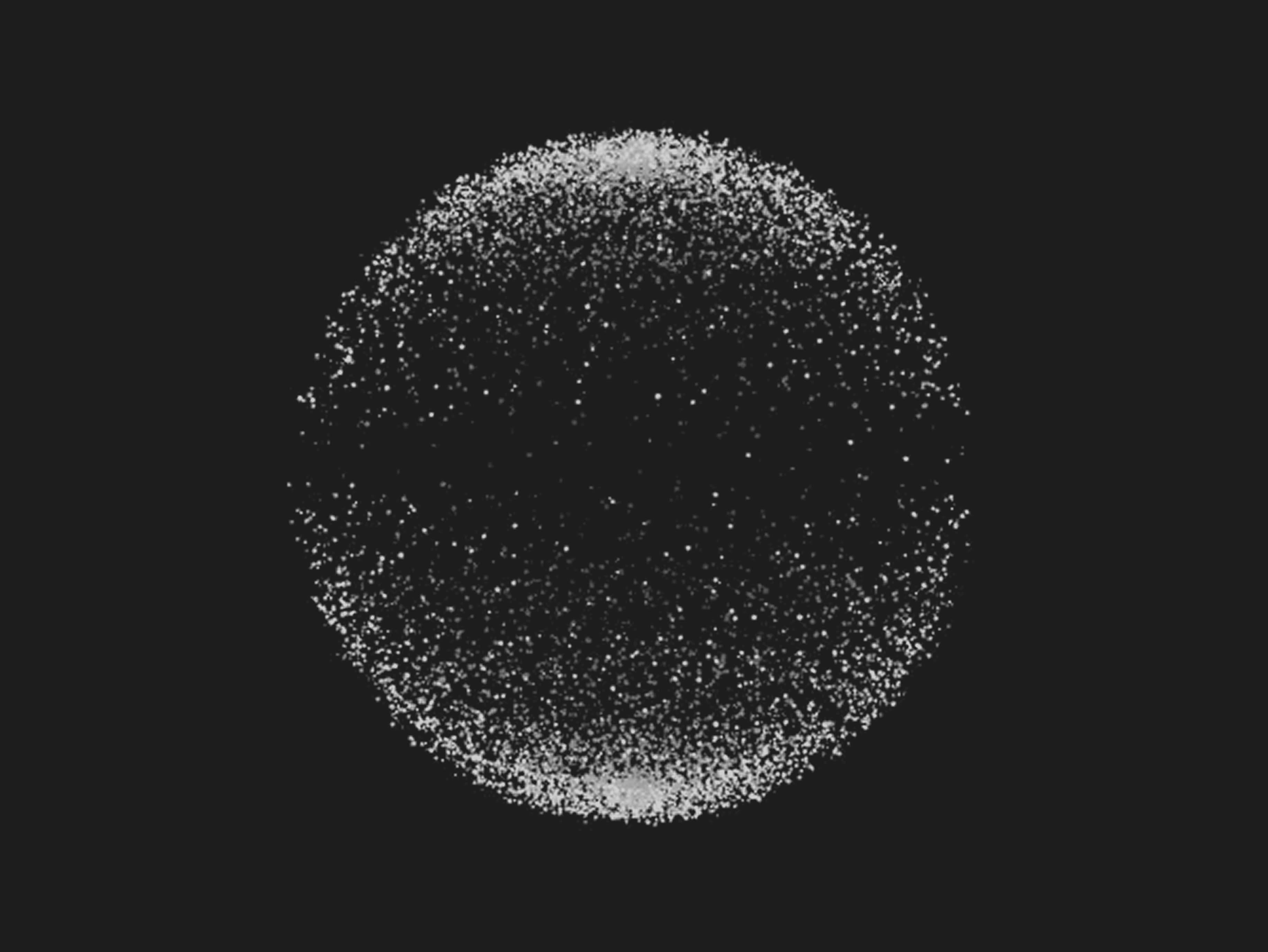 A glowing particle sphere floats on a near-black ground as the poster frame of the Hadi product film.