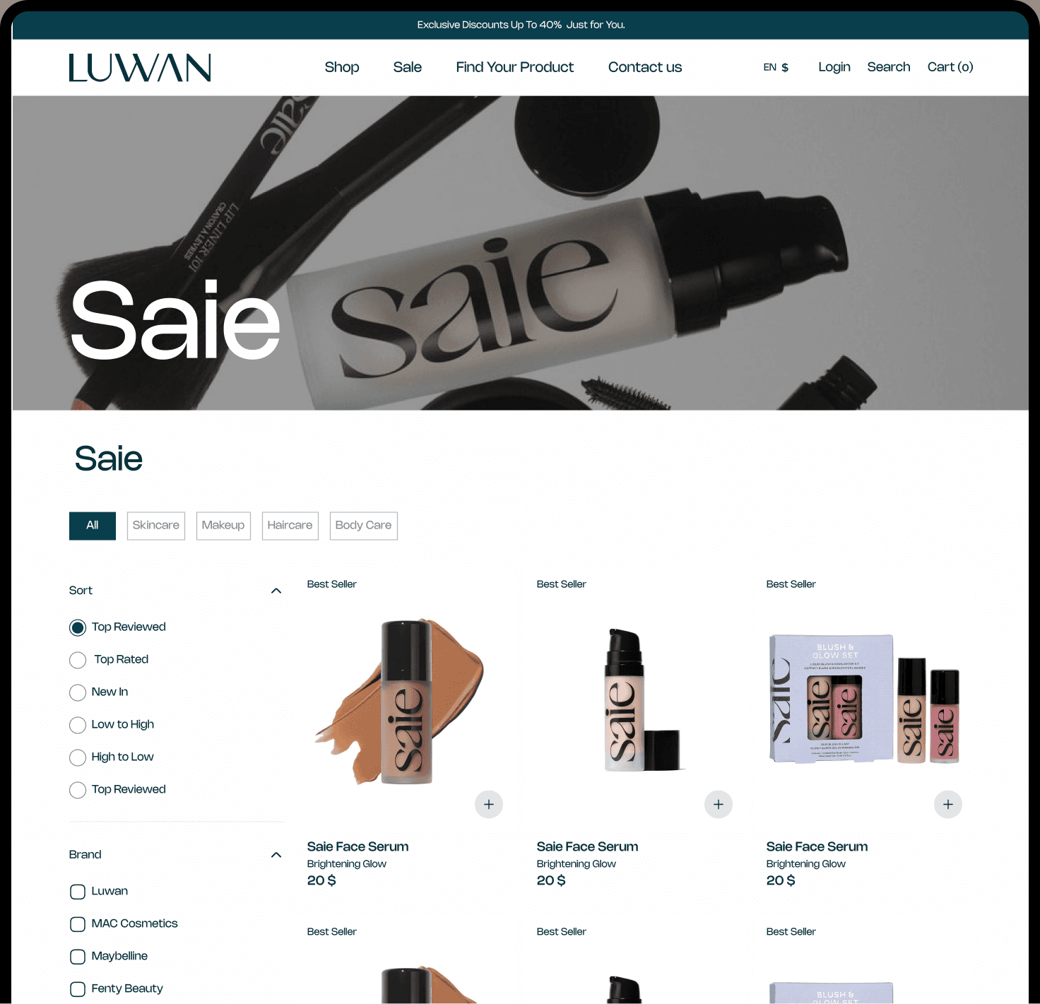LUWAN website — Saie brand page