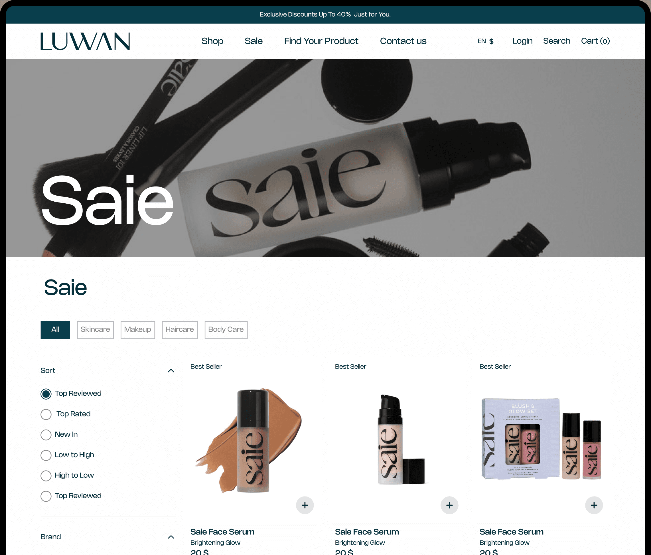 LUWAN website — Saie brand page